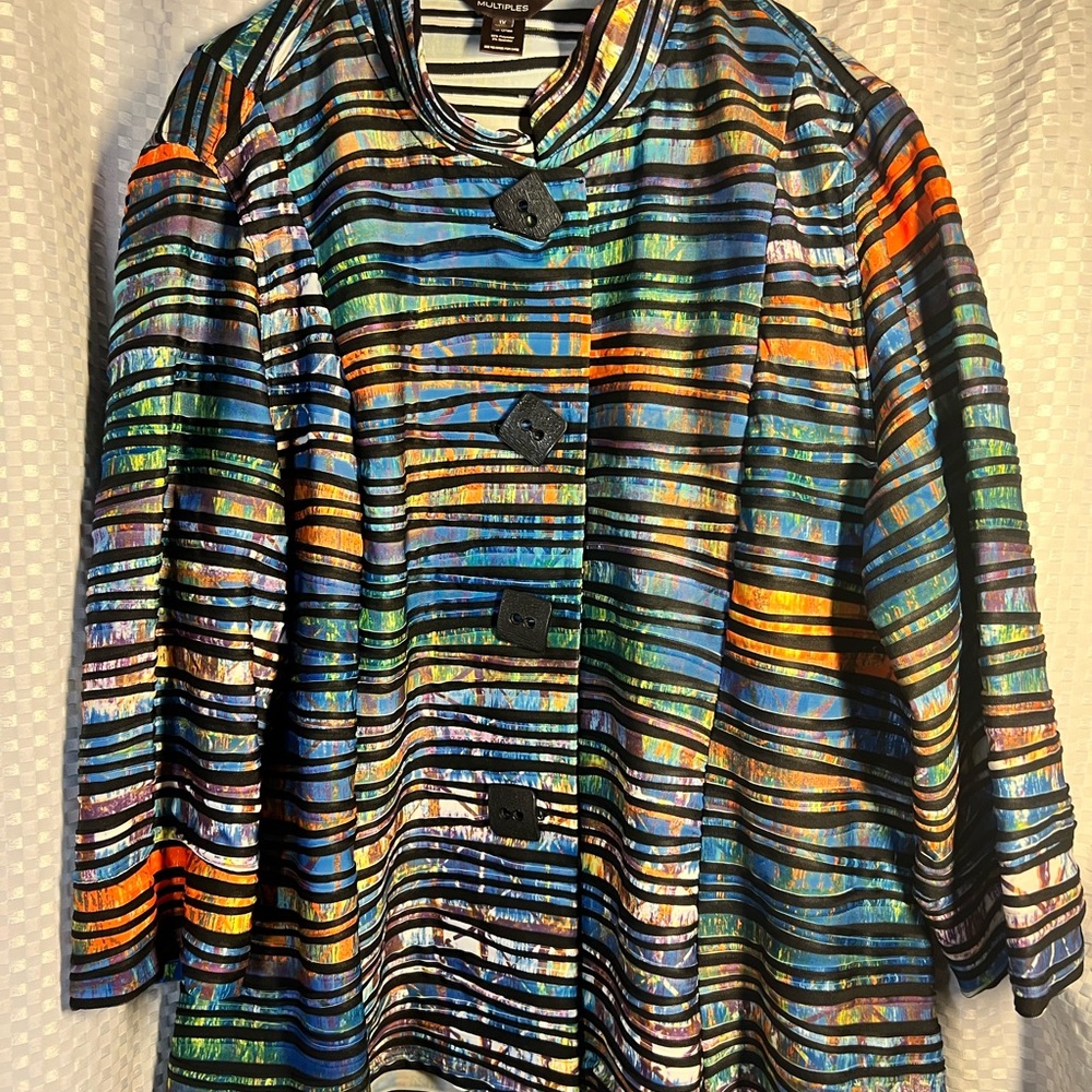 Multiples Vibrant Striped Artsy Long Sleeve State… - image 2